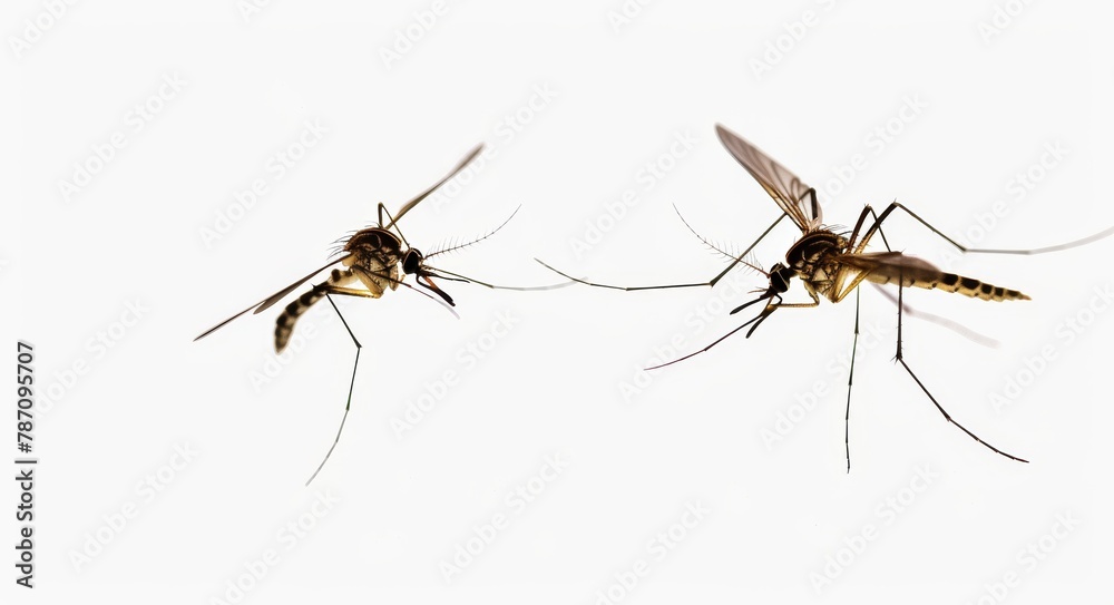 two mosquitoes isolated on white background insect two mosquitoes isolated on white background insect