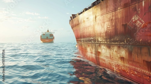 Cargo ship loaded with shipping containers photo