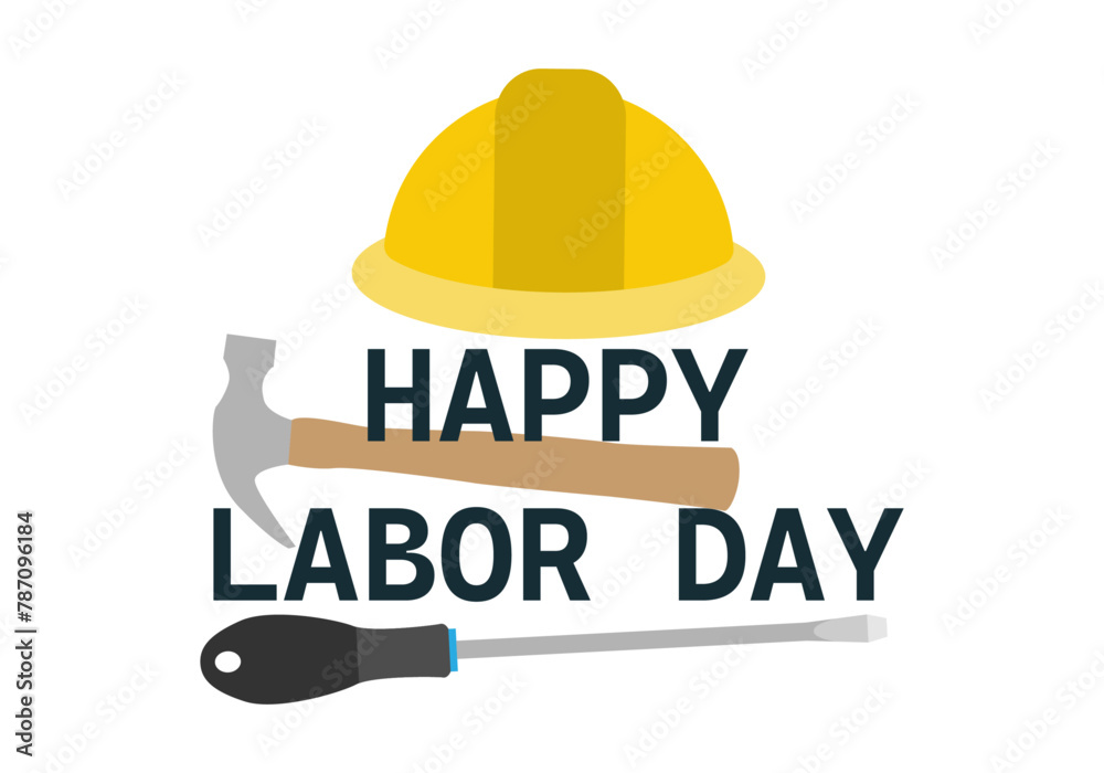 Día del trabajador o del trabajo con casco, martillo y destornillador. Día del trabajador o del trabajo con casco, martillo y destornillador.
