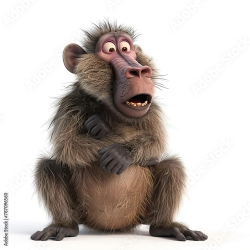 close up of a baboon sitting on a white background photo