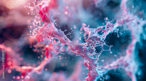 A colorful, abstract image of a cell with pink and blue swirls photo