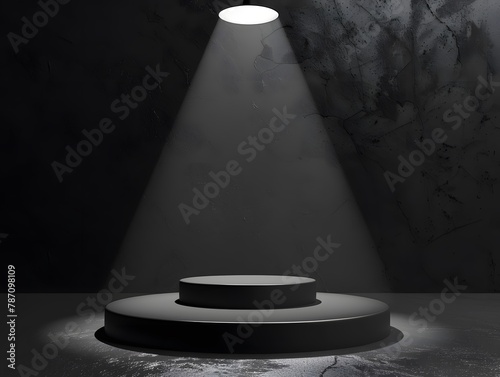 Black product background stand or podium black with wram littel light photo