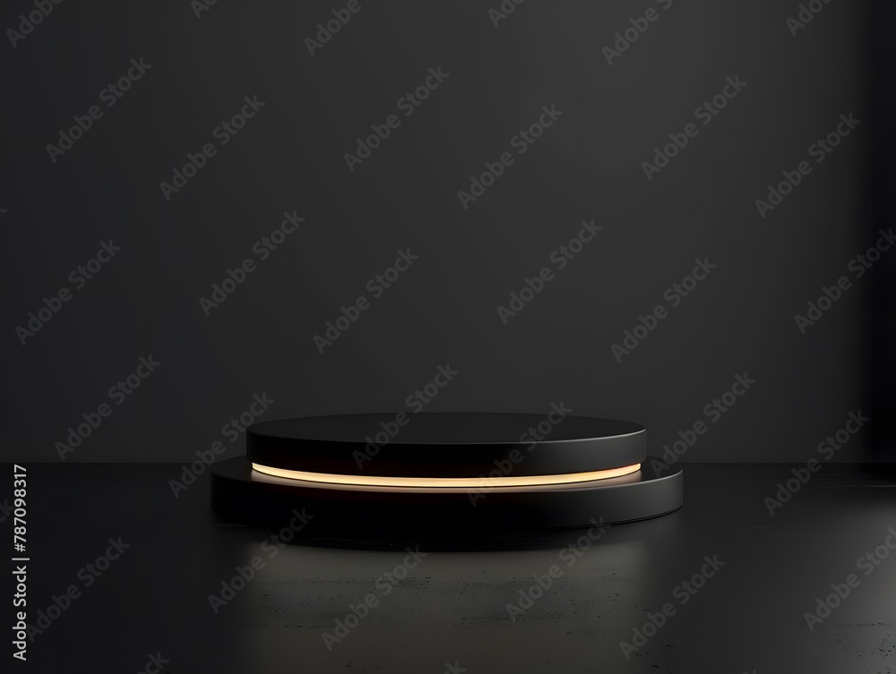 Black product background stand or podium black with wram littel light