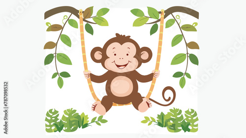 Monkey Swinging in Vine Vector illustration  Playful