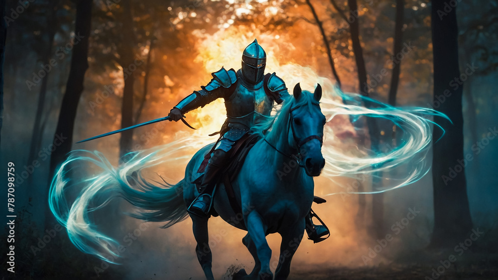 A group of brave knights charging into battle on horseback
 - obrazy, fototapety, plakaty 