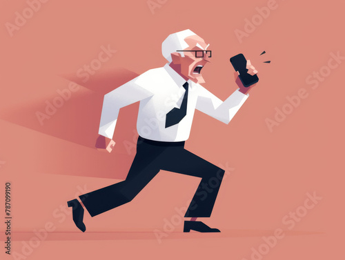 An illustration of an angry businessman yelling into a cellphone.