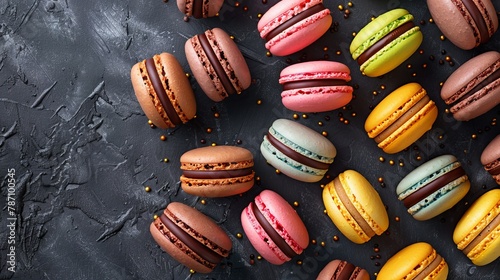 Wallpaper Mural Served chocolate muffins and colorful macaroons cookies on wooden background,valentine day concept and blank space Torontodigital.ca