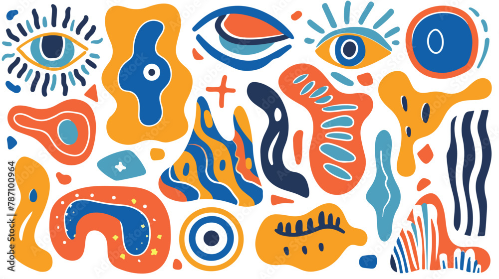 Naive playful abstract shapes sticker pack. Groovy