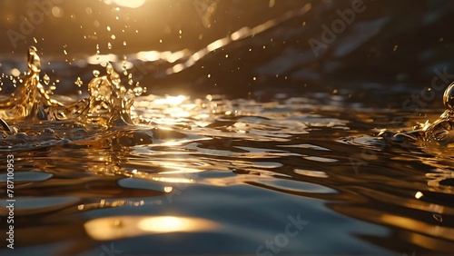 Sunlit Splendor: Golden Sunlight Bathes the Scene with Falling Water