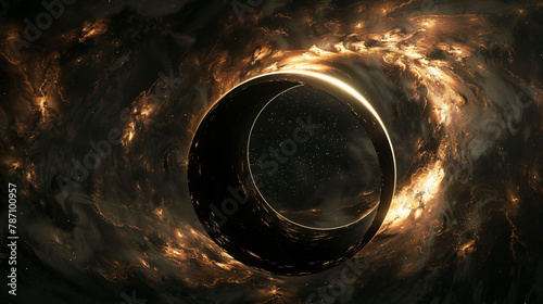 Render of a dark space with a creative digital black hole
