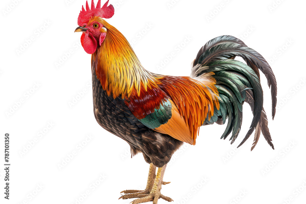 Fototapeta premium rooster standing beautiful color .isolated on white background