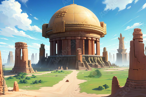 ゲーム背景、古代滅びた都市の幻の都市遺跡神殿