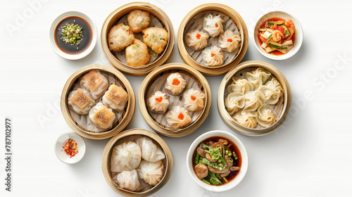 Realistic photo of chinese food. Creative artistic diplay of fresh ingredients. AI Generative dim sum. 