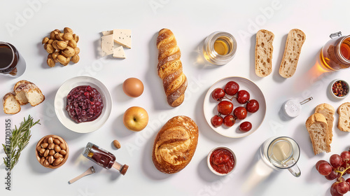 Realistic photo of international food. Creative artistic diplay of fresh ingredients. AI Generative european food. 