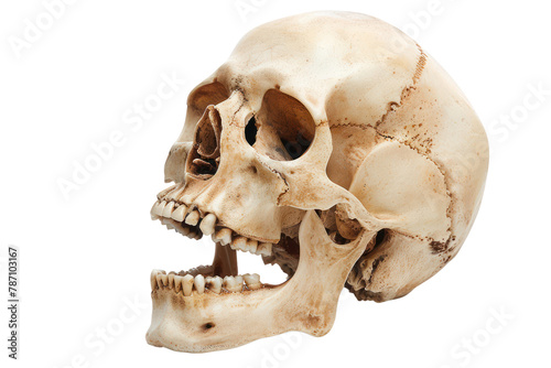 Obraz na płótnie angle skull model in open the mouth pose isolated on white background