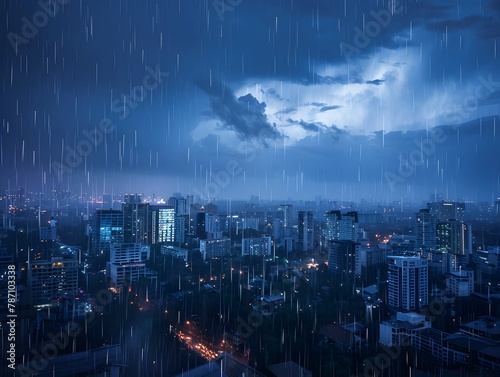 Photo dark sky above the city and heavy rain