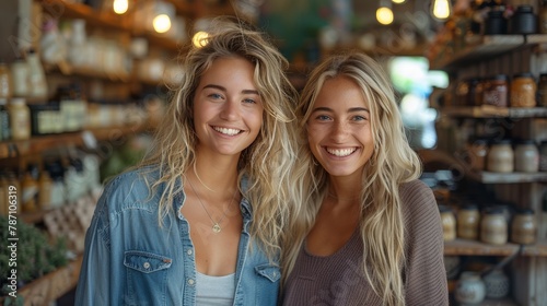 Two Women Standing Together in a Store