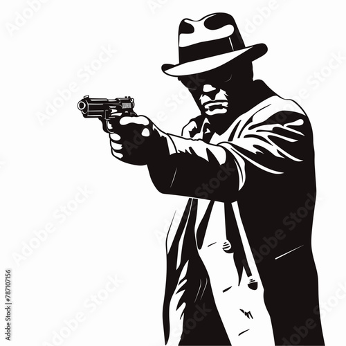 vector silhouette of a gangster on a white background .Generative AI