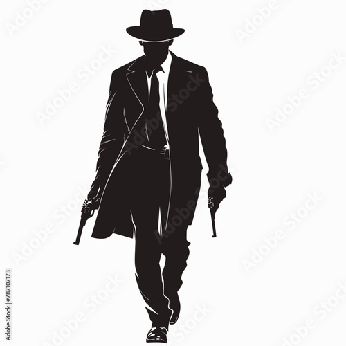 vector silhouette of a gangster on a white background .Generative AI