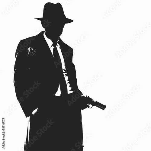 vector silhouette of a gangster on a white background .Generative AI