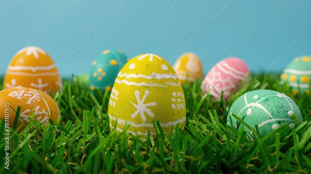Easter eggs on grass.