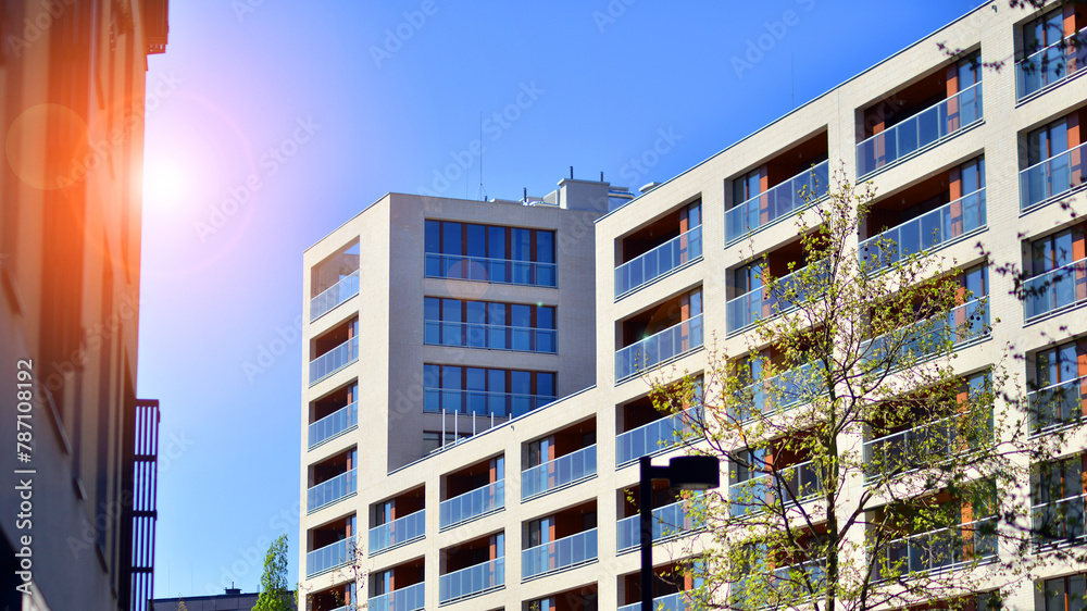 Eco architecture. Green tree and new residential building. Harmony of ... - Green Building Apartment Complexes Design