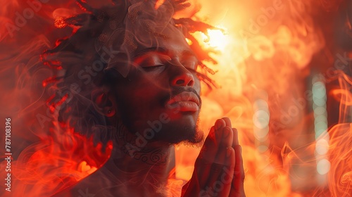 Portrait of a young man praying photo