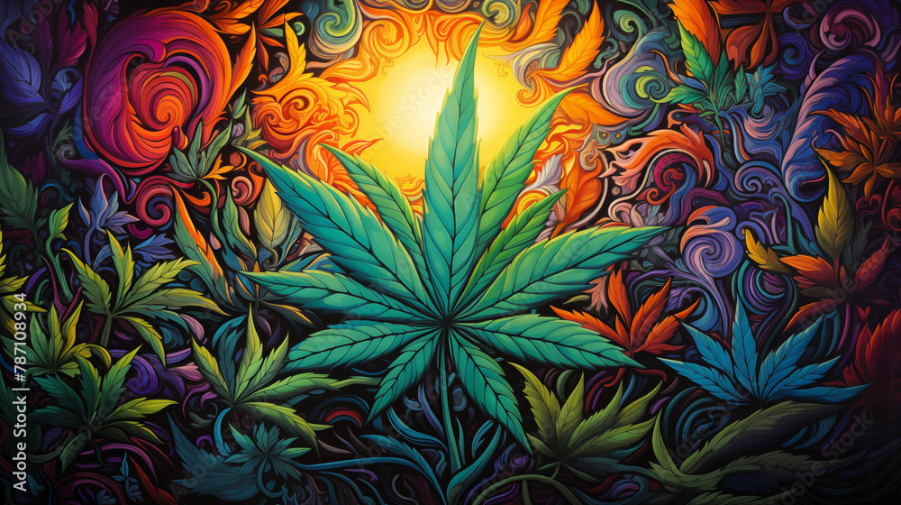 custom made wallpaper toronto digitalSurreal Cannabis Leaf with Swirling Patterns Art