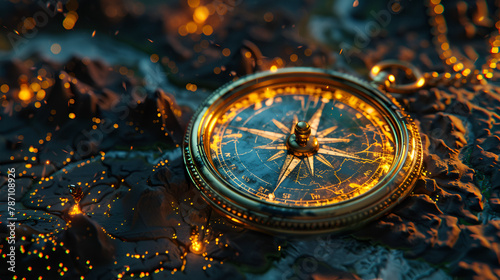 A compass on a map, generative Ai photo