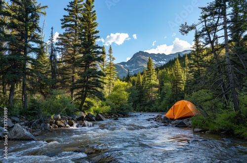 Tent Positioned on River Bank