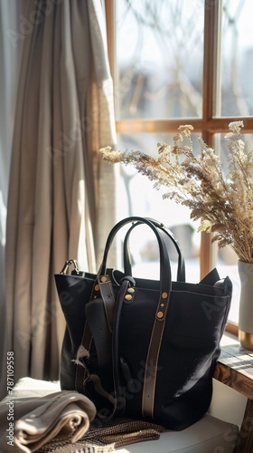 Lifestyle shot of a stylish tote being packed for a day out, highlighting its capacity and trendiness as an everyday bag