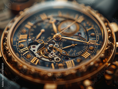 Closeup of luxury watch with golden details