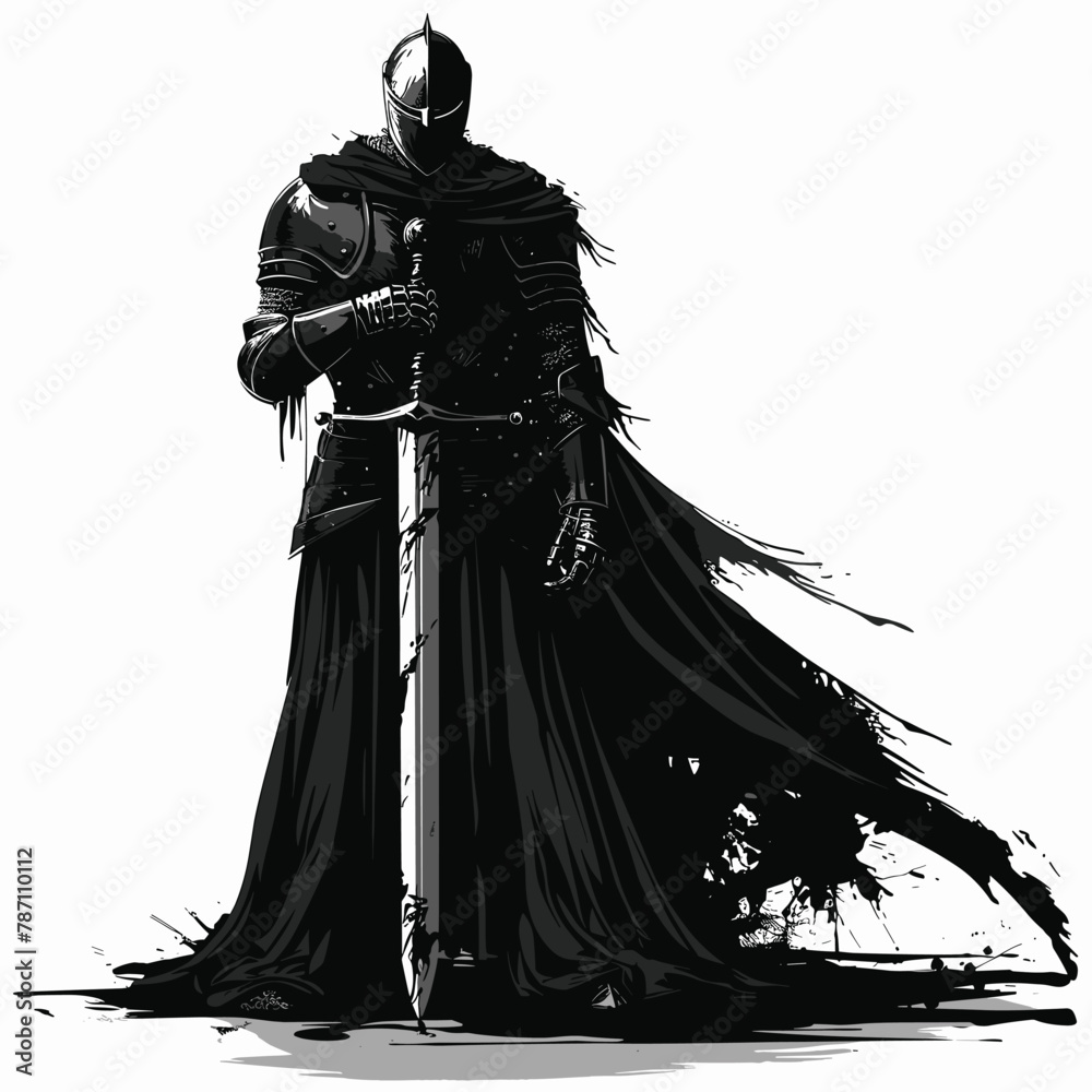 Fototapeta premium vector drawing of a black knight on a white background .Generative AI