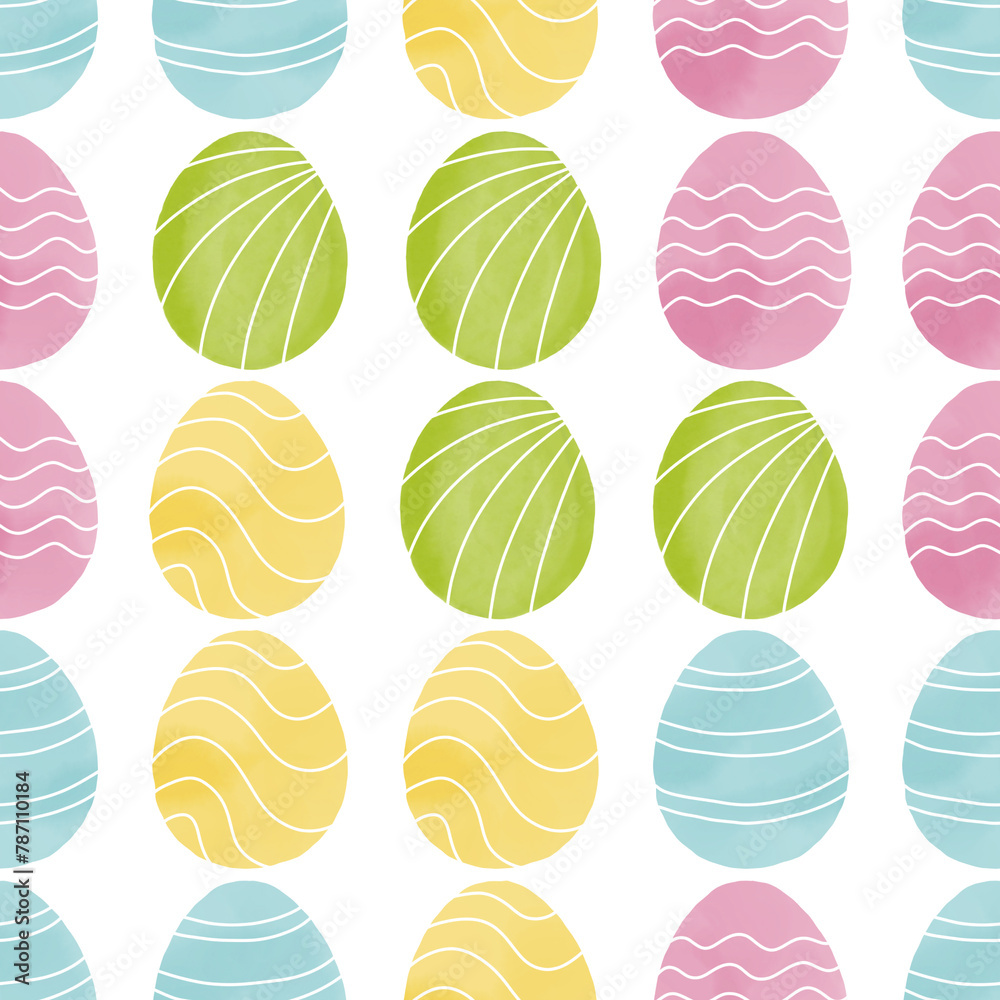 Seamless pattern with easter eggs, hand drawn illustration in watercolor style