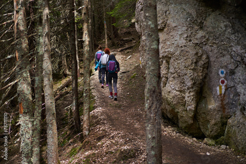 Group of hikers on a trail in the mountains