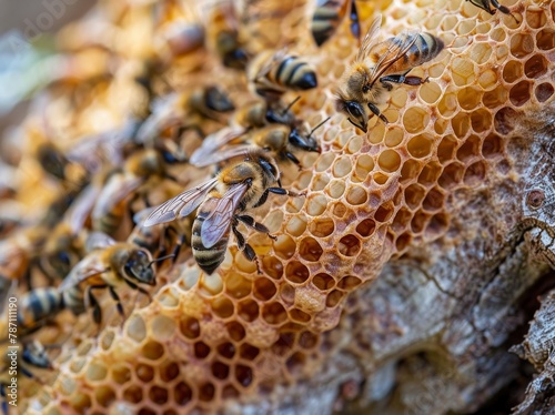 bee bees macro honey nectar fence