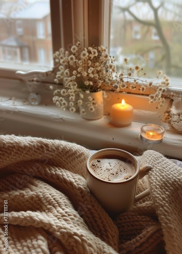 A Cup of Coffee on a Table Next to a Window