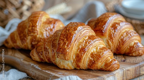 Croissants on Wooden Cutting Board