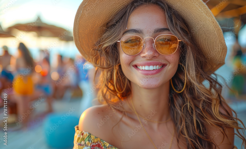 Young woman wearing hat and sunglasses