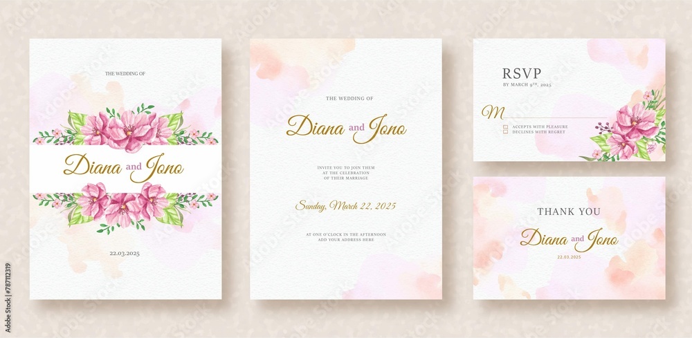 Set Wedding Invitation With Floral Arrangement Background