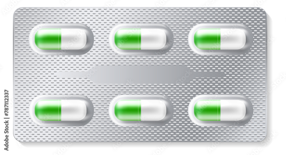Drug pills mockup. Realistic medical capsules blister