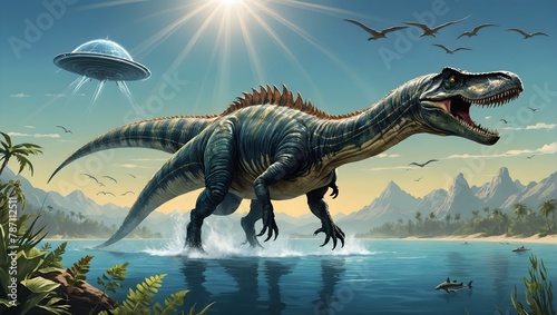 Prehistoric Dinosaur Hunt  A Spinosaurus  Chase by a UFO