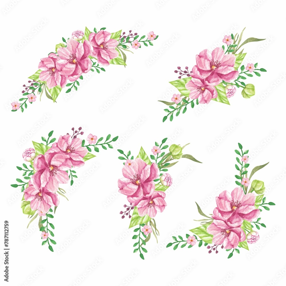 Watercolor Painting Pink Floral Ornaments Collection