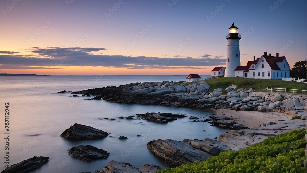 Serene Lighthouse at Twilight, Guiding Light of the Rugged Coast