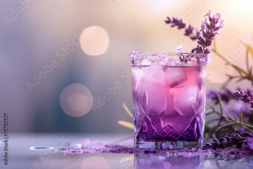 Elegant Lavender Cocktail in Crystal Glass with Floral Accents