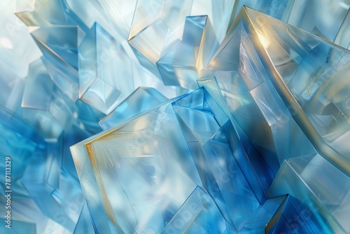 A blue and gold abstract image with a lot of cubes photo