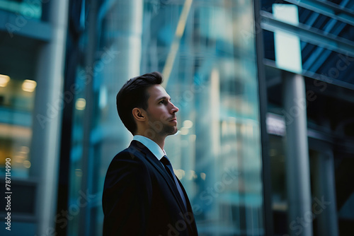 Corporate Contemplation: Businessman in Modern City Environment