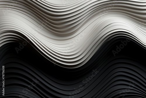 A black and white composition featuring repeated wavy lines creating a mesmerizing pattern with a sense of movement and rhythm