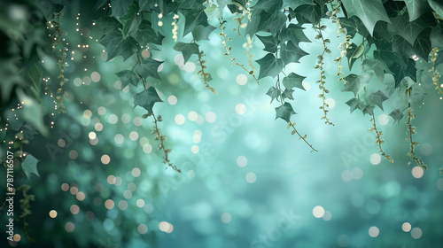 Through. forest complete a bokeh background draped a subtle This atmosphere, lights with teal ivy and setup into creates of over mysterious, blurred seafoam, Glossy enchanting peeking shades leaves © Tahir