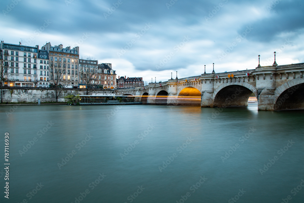 Obraz premium bridge Pont Neuf and Seine river with old houses, Paris, France, toned